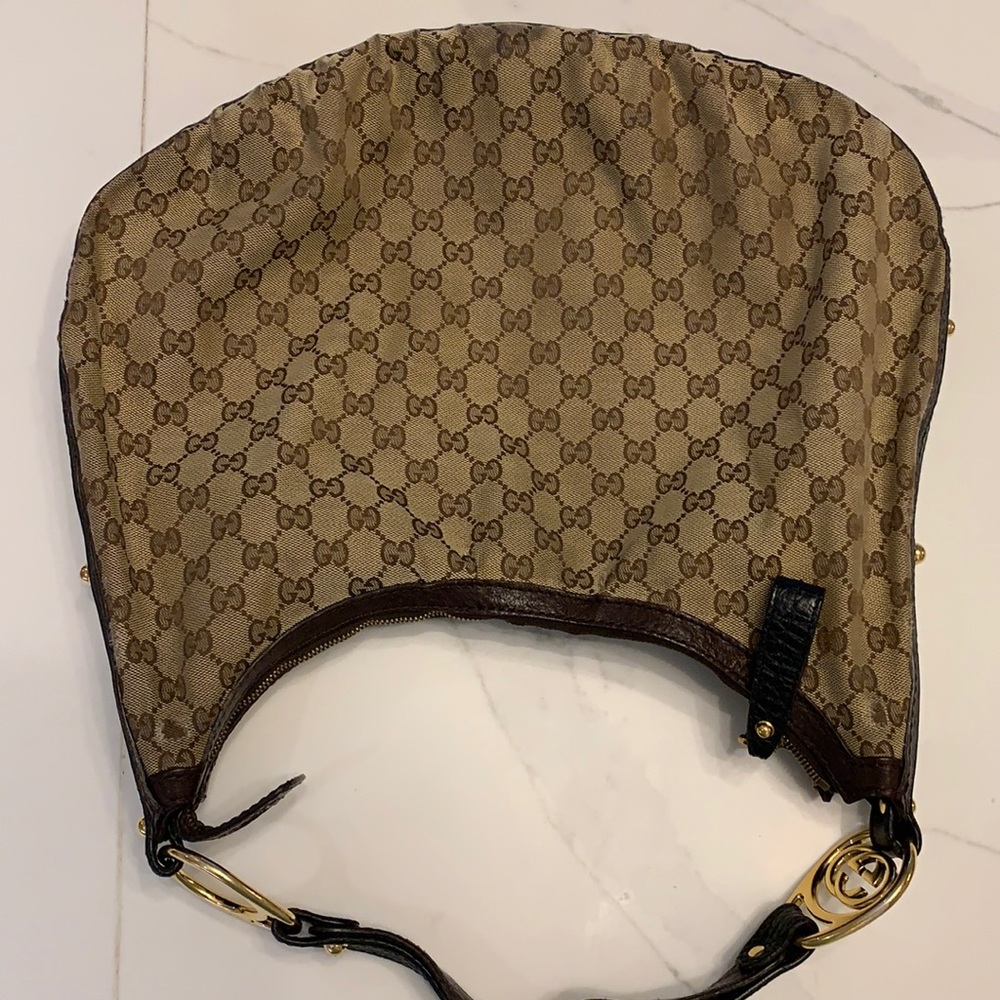 Gucci Canvas Leather Gold Horse-bit Studded Hobo